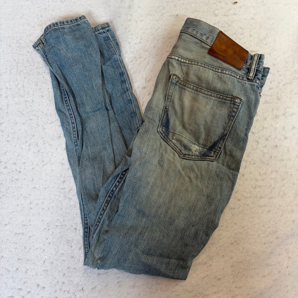 AllSaints Cigarette Jeans Mens 28 Blue Distressed Skinny Faded Denim